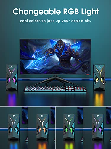OR O R O W 【Sound Upgraded】 Computer Speakers with Volume Control, 10W Colorful LED Gaming Speakers for PC/Desktop/Laptop/Monitor, 3.5mm Aux Input, Lights On/Off Option (S201)