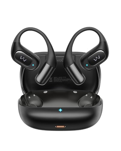 iWALK Open-Ear Headphones, True Wireless Headphones Bluetooth 5.4 Light Earbuds, Ultra Comfort Earhooks, 35H Playtimes, Clear Calls, Air Conduction Stereo Sound with 15mm Drivers for Workouts (Black) - color: Black