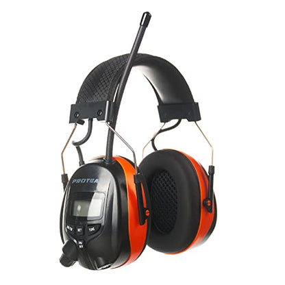 Digital AM FM Radio Headphones, Hearing Protection Earmuff for Adult, 30dB SNR for Mowing, Construction, Chainsaw - color: Am Fm Radio + Battery + Orange