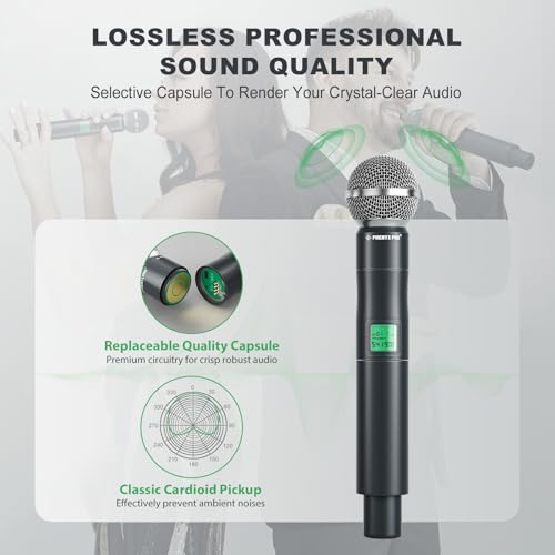 Phenyx Pro 4-Ch UHF Fixed Frequency Wireless Microphone PTU-5000-2H2B | 2 Handheld Mics, 2 Bodypacks, Headset/Lapel Mics, Metal Build, 260 ft Range, Church Services, DJ Sets