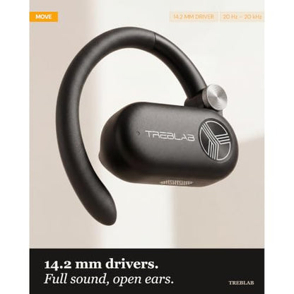 TREBLAB X-Open Ear Earbuds Wireless Bluetooth, IPX5 Earhook | 9H battery, wireless charging case, 14.2mm driver, dual mics, BT 5.4, touch control, gaming mode, 33ft range