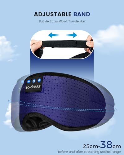 LC-dolida Sleep Headphones, Sleep Mask Bluetooth Wireless Music Eye Mask, Sleeping Headphones for Side Sleepers Sleep Mask with Bluetooth Headphones Ultra-Thin Stereo Speakers Perfect for Sleeping - color: Light Blue