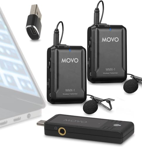 Movo WMX-1-UL-DUO Wireless Lavalier Microphone for Computer, Smartphones, and Tablets- Wireless USB & USB-C Receiver, Transmitter, and Omnidirectional Lav Mic - style: 2 Transmitters