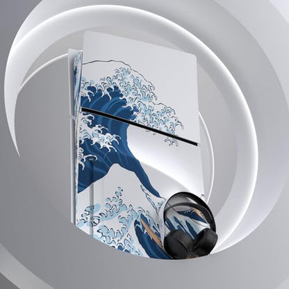 PlayVital Full Set Skin Sticker for ps5 Slim Console Disc Edition (The New Smaller Design), Vinyl Skin Decal Cover for ps5 Controller & Headset & Charging Station - The Great Wave Off Kanagawa - color: The Great Wave off Kanagawa