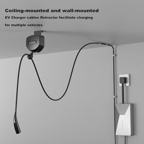 EV Charger Cable Retractor Ceiling Mount, 11.5ft Self-Locking | Retractable Cord Reel for EV Charging Cables, Automatic Cable Organizer Compatible with Most Electric Vehicles