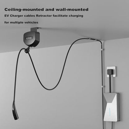 EV Charger Cable Retractor Ceiling Mount, 11.5ft Self-Locking | Retractable Cord Reel for EV Charging Cables, Automatic Cable Organizer Compatible with Most Electric Vehicles