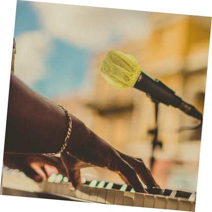 Ipetboom 200 Pcs Disposable Yellow Non-woven Microphone Blowout Covers, Saliva Protective Mic Accessories for Ktv Singing and Handheld Microphones
