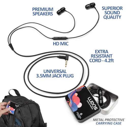 LUDOS Clamor 2 PRO Wired Earbuds in-Ear Headphones, 5 Years Warranty, Earphones with Microphone, Noise Isolating Ear Buds, Memory Foam for iPhone, Samsung, School Students, Kids, Women, Small Ears - style: 3.5 mm