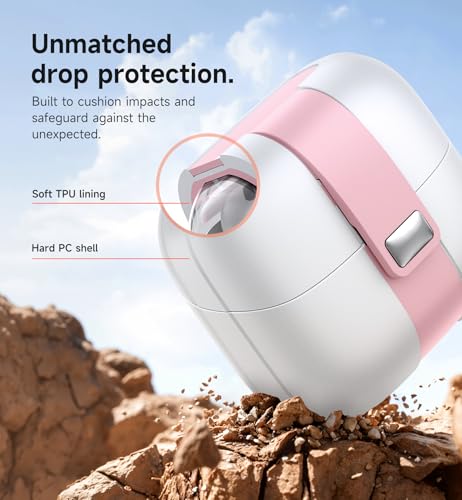 SURITCH for Samsung Galaxy Buds 3 Pro (2024) / Buds 3 (2024) / Buds 3 FE (2025) Case, Magnetic Cases with Cleaner Kit & Hanging Lanyard, Stylish Shockproof Cases Rugged Protective Cover, PinkWhite - color: PinkWhite
