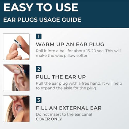 Peace&Quiet | PQ Wax Ear Plugs for Sleeping, Swimming - Soft Noise Cancelling Silicone Gel Wax Earplugs for Sleep and Swimmers, Sound Blocking Level of 32 Db, Color: Blue - color: Blue
