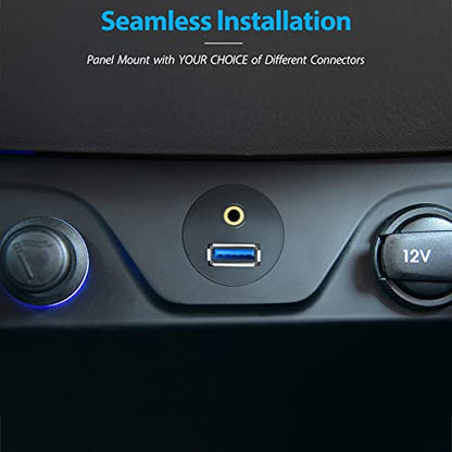 1M 3ft 3.5mm & USB 3.0 AUX Extension Mount Flush Cable | Dash & Panel Mount, For Car, For Boat, For Motorcycle - size: 3 feet