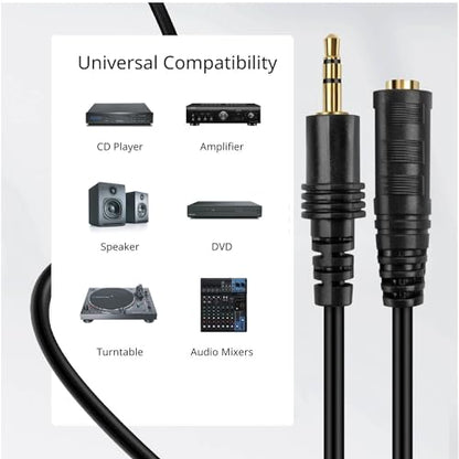 TNP 3.5mm Headphone Extension Cable, 15 FT Male to Female AUX, Black | Short 3-Pole Trs Audio Jack Extender Reaches Recessed Phone-Case Ports; Gold-Plated Connectors and Copper Conductors - size: 15 FT