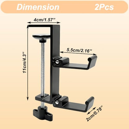 Headphone Stand for Desk Aluminum Alloy Headset Stand with Dual Foldable Hooks Headphone Holder Clamp Mount for Gaming PC Accessories Universal Space-Saving Under Table Headset Hangers - color: black 2