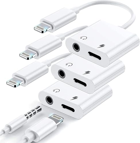 [Apple MFi Certified] iPhone Headphones Fast Charging Audio Adapter | 3Pack 2-in-1 Lightning to 3.5mm Headphone Jack Dongle Splitter,Supports Hi-Res Lossless Sound for iPhone 14/13/12/11/XS - color: White-L3pcs