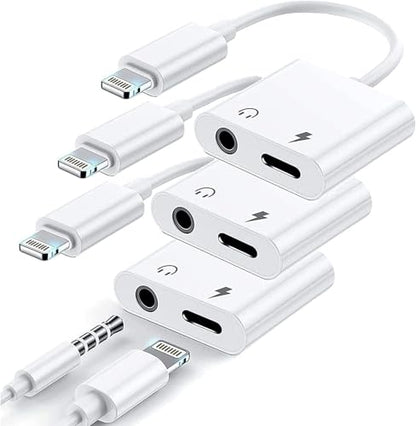 [Apple MFi Certified] iPhone Headphones Fast Charging Audio Adapter | 3Pack 2-in-1 Lightning to 3.5mm Headphone Jack Dongle Splitter,Supports Hi-Res Lossless Sound for iPhone 14/13/12/11/XS - color: White-L3pcs