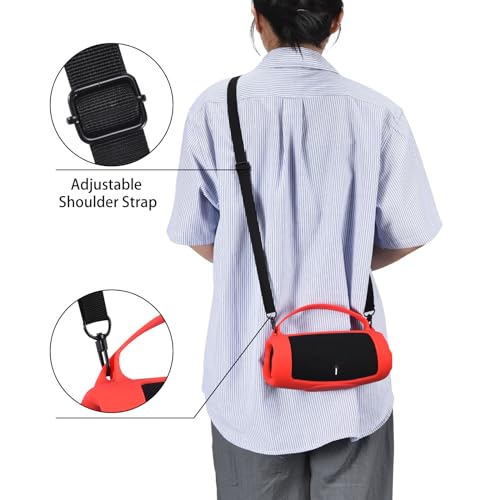 Silicone Case Cover for JBL Charge 5 Wi-Fi/Charge 5 Portable Bluetooth Speaker Protective Sleeve Skin Travel Carrying Case Replacement with Shoulder Strap Wireless Speaker Accessories(red) - color: RED