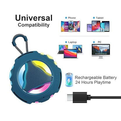 Portable Bluetooth Speaker, IPX7 Waterproof Shower Speaker, Wireless Outdoor Speakers, Floating, Built-in Mic, 24H Playtime with LED Lights, Loud HD Sound, Powerful Bass, Gifts for Unisex - Blue - color: Blue