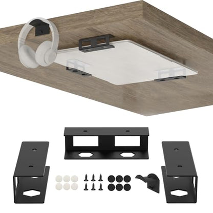 Under Desk Laptop Mount for Lenovo,HP,Asus,Acer Laptop Under Desk Holder with Anti-Scratch Pads Compatible with Laptop,Mac mini,MacBook,Keyboard Under Desk Laptop Shelf with Headphone Hanger