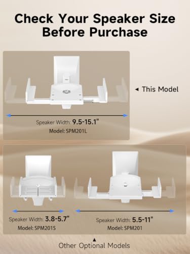 suptek Large Dual Side Clamping Bookshelf Speaker Wall Mounting Bracket for Large Surrounding Sound Speakers, Hold up to 55lbs White SPM201LW - size: Large--white