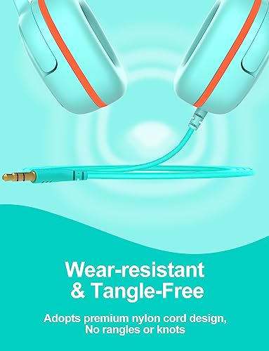 Jimonyer Kids Headphones for School, 3.5mm Jack Wired Headphones for Kids with Safe Volume Limiter, HD Stereo Sound On-Ear Girls Boys Toddler Headphone for Tablet, iPad, Kindle(Green) - color: Green