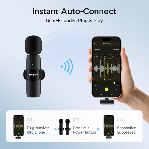 Wireless Mini Microphone for iPhone Android, Lapel Mic for Video Recording