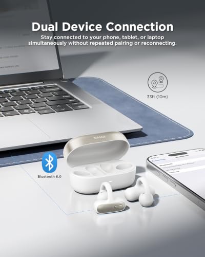 TALIX Open Ear Clip-On Earbuds X8 with AI ENC & Powerful Bass, Wireless Bluetooth 6.0, IPX4 Sweatproof Fitness Headphones, Physical Buttons, 5g Lightweight Ear Buds with Multi-Device Switching, White - color: White
