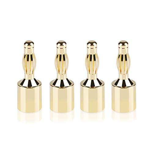 SKW Convertible Connector Gold Plated Speaker Banana Plugs 2 Pair (4 pcs) | 24K gold-plated plugs, convertible for binding posts and spring clips, no soldering required, for amplifier home theater - size: Banana