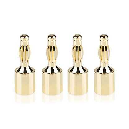 SKW Convertible Connector Gold Plated Speaker Banana Plugs 2 Pair (4 pcs) | 24K gold-plated plugs, convertible for binding posts and spring clips, no soldering required, for amplifier home theater - size: Banana