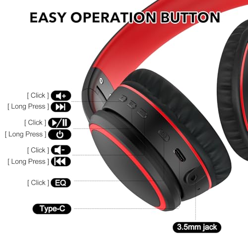 B10 Bluetooth Headphones Over Ear, 2 EQ Music Modes(Normal/Bass) and 50H Playtime Wireless Headphones with Mic, Lightweight Folding HiFi Stereo Headset for iPad/Travel/Tablet/PC/Home (Black) - color: Black