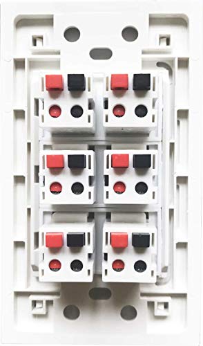 diyTech Premium 6 Speaker Wall Plate, Supports 6 Speaker Configurations, 1 Gang Screwless - White - size: 6 Speaker