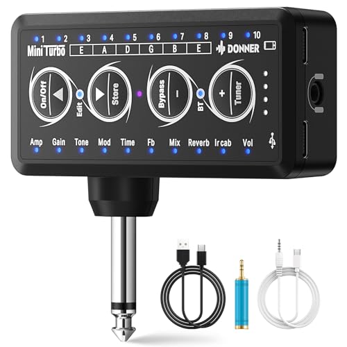 Donner Guitar Headphone Amp Mini Turbo with 10 Amp Models Tuner USB Rechargeable Multi-Effects Delay Reverb Chorus Overdrive Mini Portable Electric Guitar Amp - color: Mini Turbo