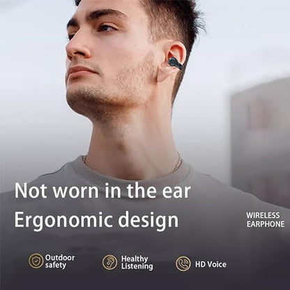 Wireless Earbuds Open Ear Clip Headphones Air Conduction Earbuds LED Power Display Earphones Sport Bluetooth 5.3 Headphones (Yellow) - color: Yellow