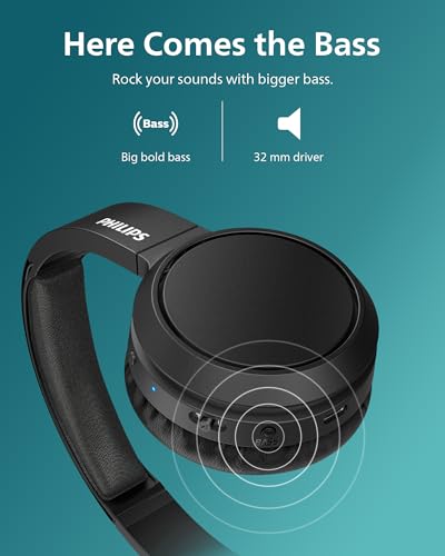 PHILIPS H4205 Wireless Headphone,On-Ear Bluetooth Headphone with BASS Boost,Quality Sound,32mm Drivers,29-Hour Battery Life,Fast Charging,Lightweight,Adjustable Cushioned Headband,Soft Ear Cups,Black - color: Matte Black