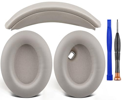 SOULWIT Ear Pads Cushions + Headband, Replacement Kit for Sony WH-1000XM4 (WH1000XM4) Over-Ear Headphones, Replacement Headstrap Pad & Earpads Repair Part - Silver - color: Silver