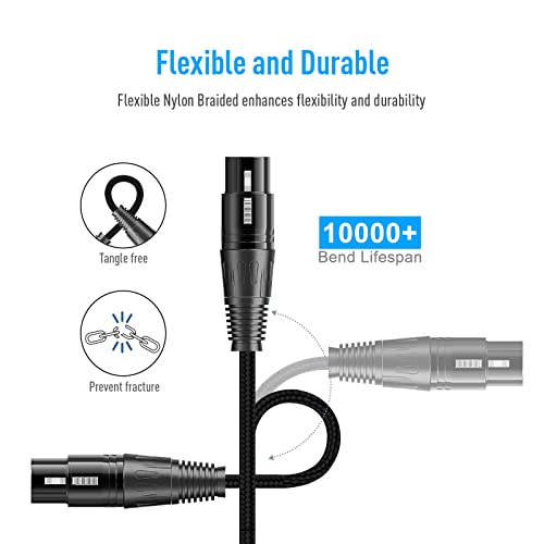 SONICAKE XLR Microphone Cable Male to Female 3 Pin Nylon Braided for Studio Recording and Live Production 10 Feet/3M, Black