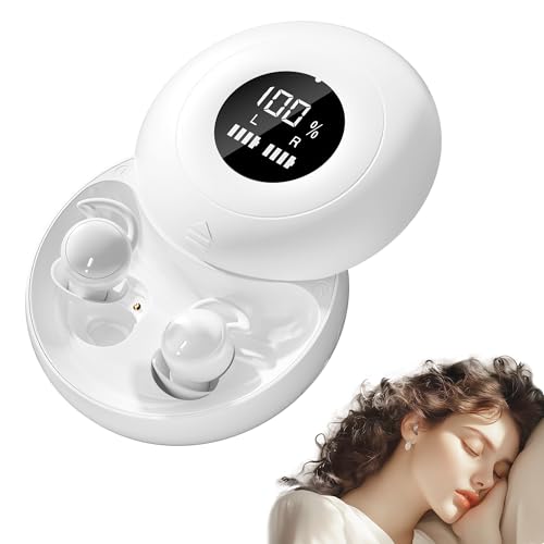 Sleep Earbuds Bluetooth 6.0, Mini Invisible Silicone Sleep Earbuds for Side Sleepers, Noise Blocking Sleeping Headphones, Hidden Earbuds with LED Display for Small Ears, Sleep & Relax - White - color: Dark White