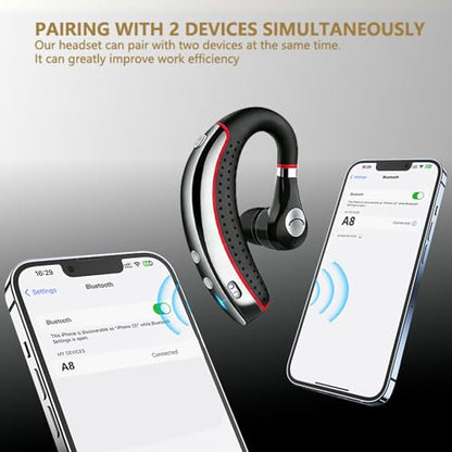 SneKa Bluetooth Headset, Wireless Bluetooth Earpiece with 500mAh Charging Case, 72-Hour Talk Time, and for iOS/Android Phones, V5.3 Hand-Free Headphones for Trucker, Office,Business