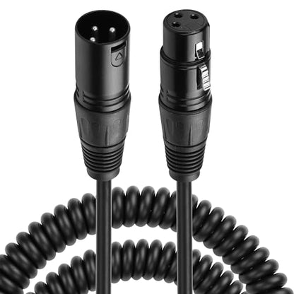 CERRXIAN XLR Microphone Coiled Cable, Male to Female Cable, Balanced XLR Cable 8 Feet, Oxygen-Free Copper Mic Cables, xrl Speaker Cables - Black - style: Straight Male XLR to Straight Female