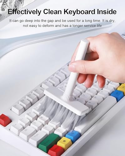 Soft Cleaning Brush 5 in 1 Multi-Function with Computer Cleaning Tools Kit (Key Remover, Flocking Sponge, Metal Pen Tip, High-Density Brush, Nylon Bristles). Cleaner kit for Keyboards, Earphones