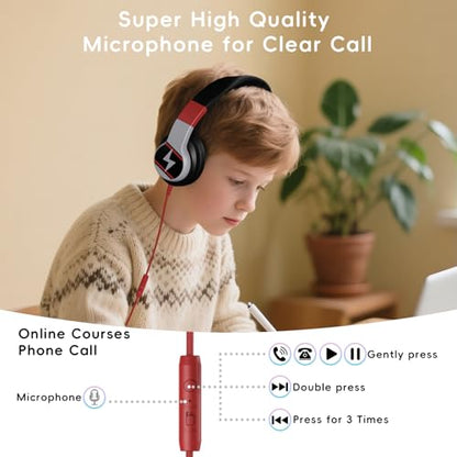 Candy Bila 2 Pack Wired Kids Headphones for School, Over-Ear for Boys Girls | Volume Limiter 85/94dB, HD Stereo Sound, Microphone and Wired Control,Foldable Design, Black and Red - color: Black and Red