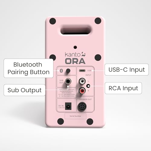 Kanto ORAMP 100W Powered Reference Desktop Computer Speakers with Bluetooth 5.0 and USB-C Input | Bi-Amplified | 100 Hz Automatic Crossover | Reference Quality Sound | Pair | Pink - color: Pink, size: 3" Woofer - 100 Watts