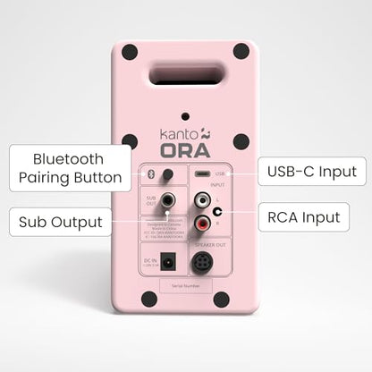 Kanto ORAMP 100W Powered Reference Desktop Computer Speakers with Bluetooth 5.0 and USB-C Input | Bi-Amplified | 100 Hz Automatic Crossover | Reference Quality Sound | Pair | Pink - color: Pink, size: 3" Woofer - 100 Watts
