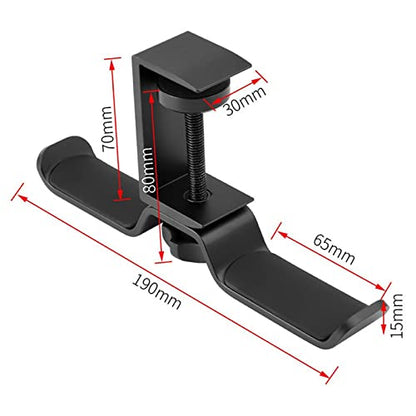 Headset Holder PC Gaming Headphone Stand, Under Desk Dual Headset Hanger Hook Holder with Adjustable and Rotating Arm Clamp, Built in Cable Clip Organizer Headphone Stands (Color : Black)