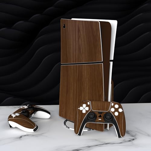 PlayVital Full Set Skin Sticker for ps5 Slim Console Disc Edition (The New Smaller Design), Vinyl Skin Decal Cover for ps5 Controller & Headset & Charging Station & Media Remote - Wood Grain - color: Wood Grain