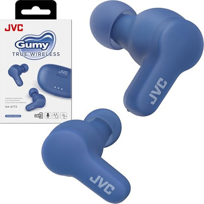 JVC Gumy True Wireless Earbuds, Bluetooth 5.3, Charging Case, 24-Hour Playback, IPX4 Water Resistant, Comfortable Secure Fit with XS/S/M/L Earpieces, Built-in Mic for Calls, iPhone/Android/PC - HAA7T2 - color: Blue