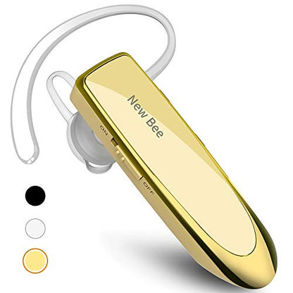 New Bee Bluetooth Earpiece V5.0 Wireless Handsfree Headset with Microphone 24 Hrs Driving Headset 60 Days Standby Time for iPhone Android Samsung Laptop Trucker Driver (Gold) - color: Gold
