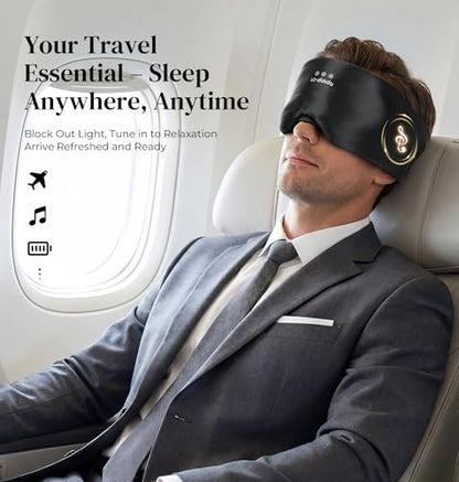 LC-dolida 3D Silk Bluetooth Sleep Mask, Mulberry Silk Sleep Mask with Bluetooth Headphones, Bluetooth Eye Sleep Mask for Side Sleepers, Total Blackout Bluetooth Eye Mask for Women Men, Black - color: Black