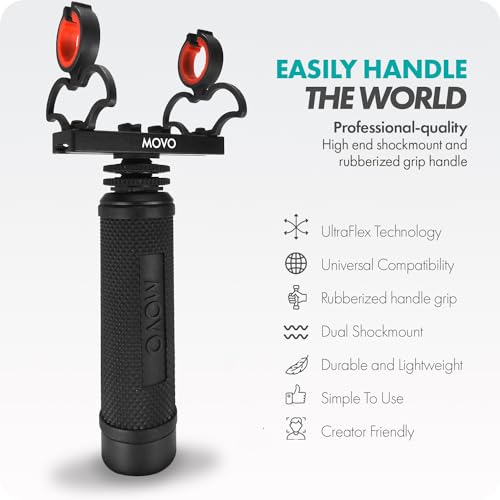 Movo SM6H Ultraflex Premium Shockmount for Shotgun Microphones with Grip Handle – Compatible with Rode NTG Series, Sennheiser MKE600, Audio-Technica AT875R, and More - style: Shockmount and Grip