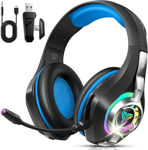 2.4GHz Wireless Gaming Headsets for PS5/PS4/Switch, RGB Noise Cancelling Over-Ear Headphones with 7.1 Surround Sound, 40mm Drivers, Bluetooth 5.4, 276g Ultraligero, Memory Foam, 45H Gaming Headphones - color: Black