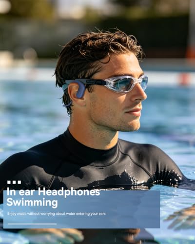 SANOTO Swimming Headphones, in Ear Bone Conduction Earbuds Bluetooth 5.4, IPX8 Waterproof Earbuds Sport, 8G MP3 Player Swimming Earphones, Underwater Headphones for Swim Run Surf Cycle - color: Blue